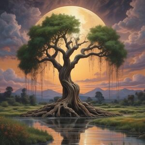 Enchanted Tree Art Print with Luminous Moon